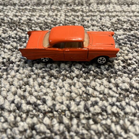 Pair (2) VTG Ertl Orange 57 Chevy Bel Air 1/64 Die-cast Car Open Doors Hong Kong - Picture 7 of 16